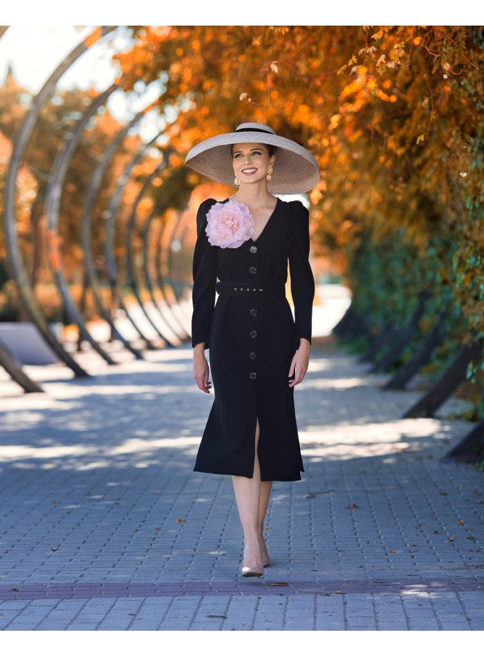 Vestido de fiesta midi con detalle flor para...