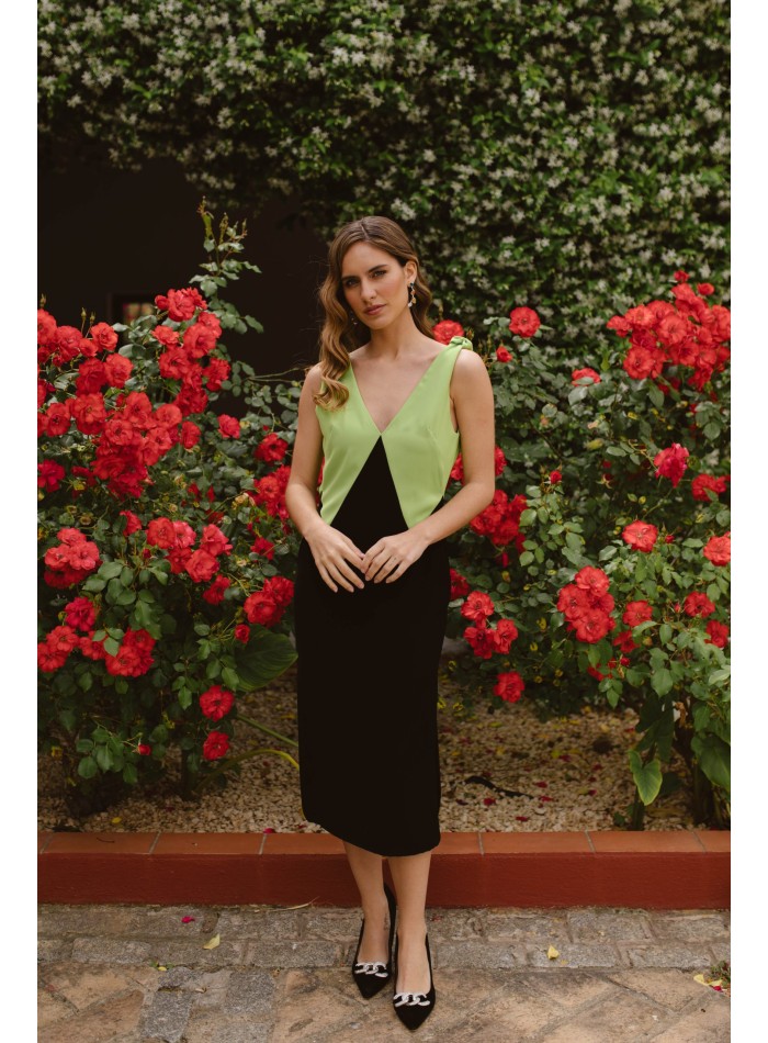Bicolor midi party dress for guest with sling...