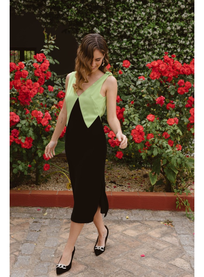 Vestido midi de fiesta para invitada bicolor...