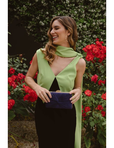 Vestido midi de fiesta para invitada bicolor con fular y escote en pico Vestido midi de fiesta para invitada bicolor con fular y escote en pico