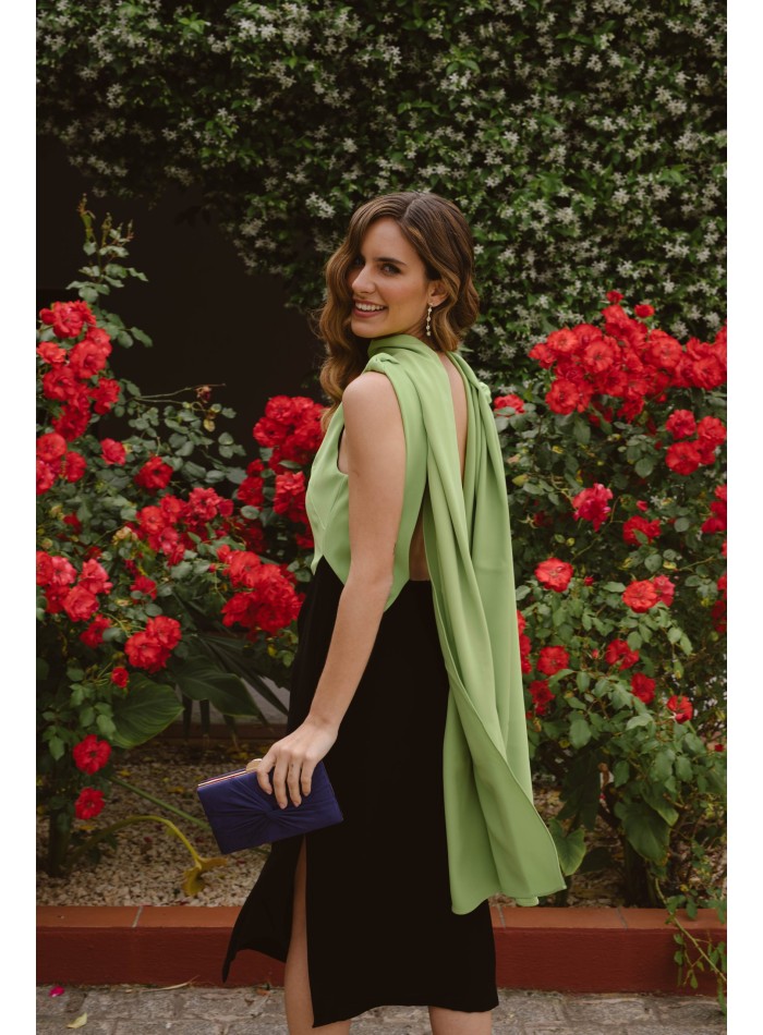 Robe de soirée midi bicolore avec écharpe et...