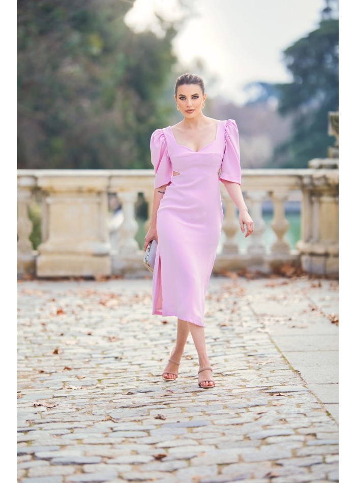 Midi dress for guest with cut-out and maxi bow
