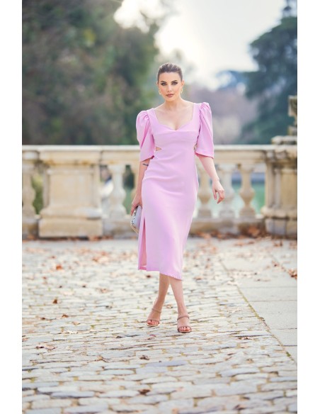 Midi dress for guest with cut-out and maxi bow