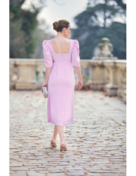 Midi dress for guest with cut-out and maxi bow