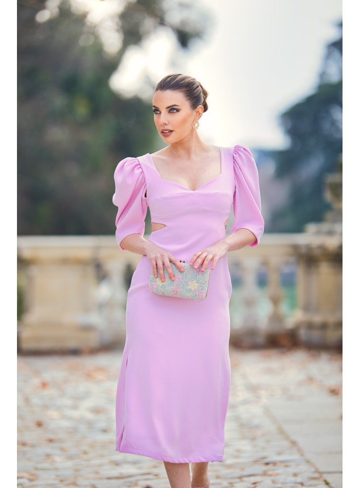 Midi dress for guest with cut-out and maxi bow
