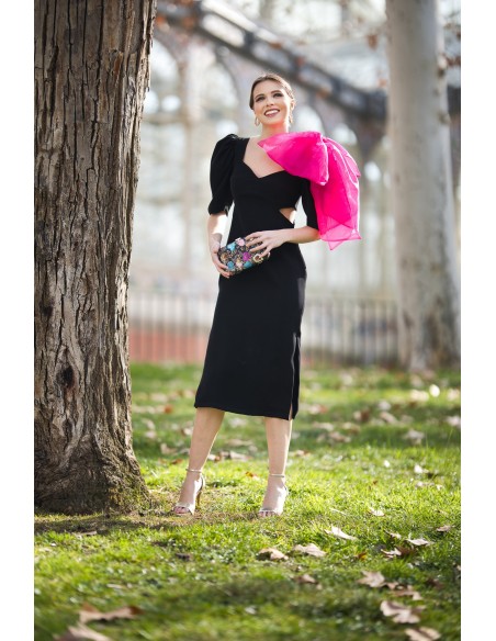 Vestido midi de fiesta con maxi lazo y cut-out