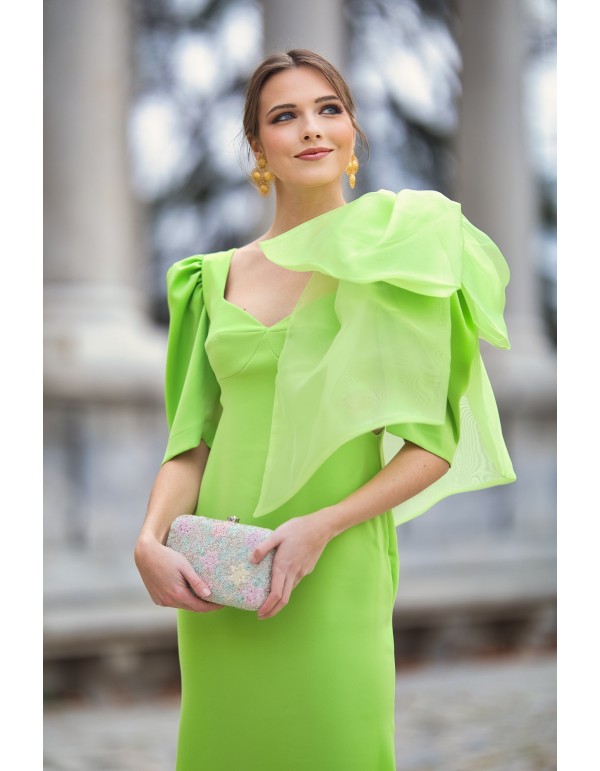 Midi dress for guest with maxi bow and cut-out
