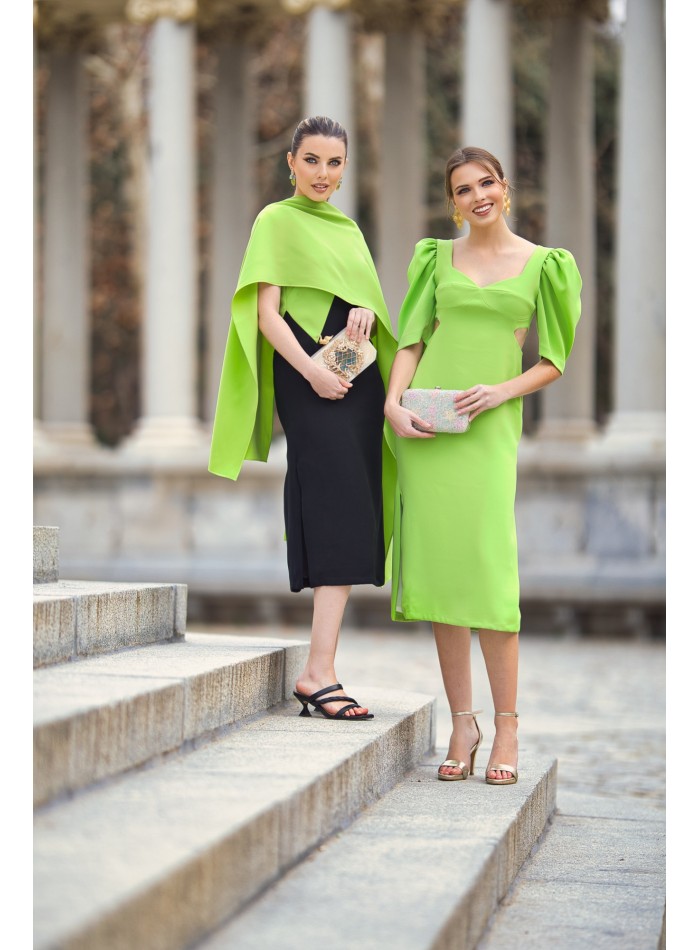 Midi dress for guest with maxi bow and cut-out