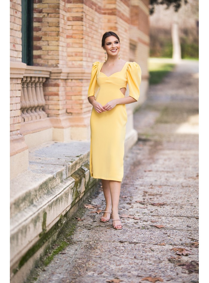 Midi dress with slit, cut-out and maxi bow