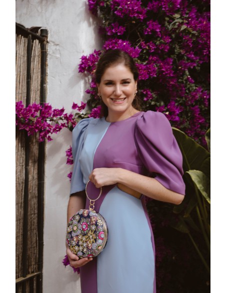 Vestido midi bicolor con cut-out y espalda descubierta