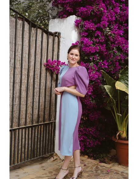 Vestido midi bicolor con cut-out y espalda descubierta