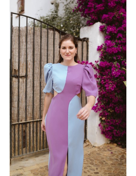 Robe midi bicolore avec découpe et dos ouvert