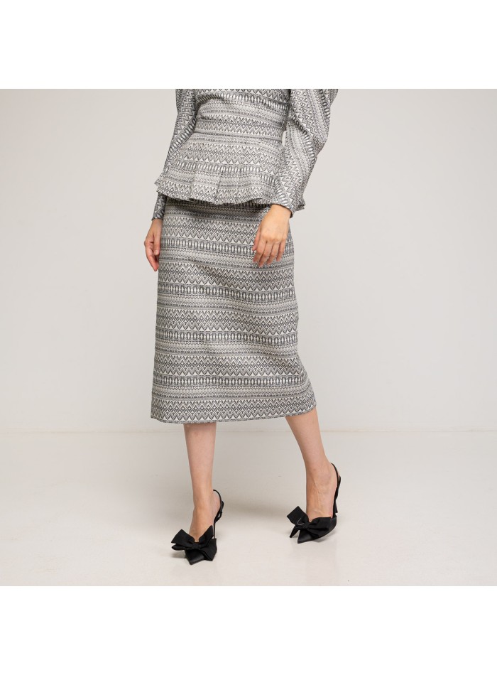 Jupe midi péplum en noir et blanc