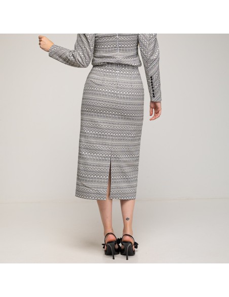 Falda midi peplum en blanco y negro