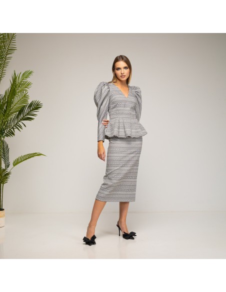 Falda midi peplum en blanco y negro