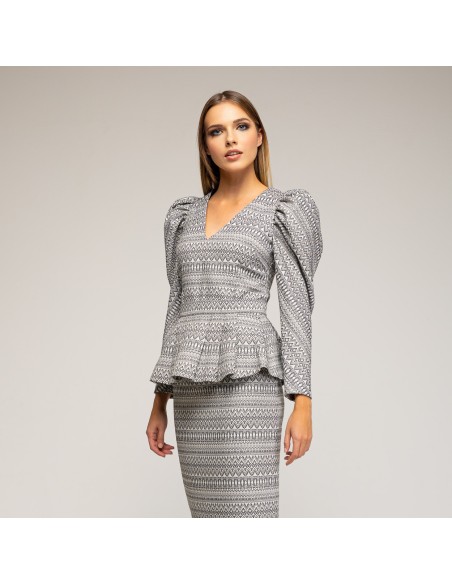 Top Guest à manches bouffantes en noir et blanc