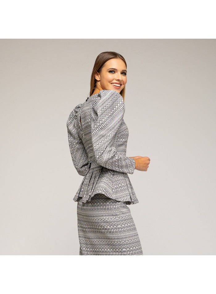 Top Guest à manches bouffantes en noir et blanc