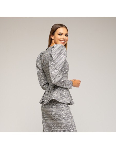 Top Guest à manches bouffantes en noir et blanc