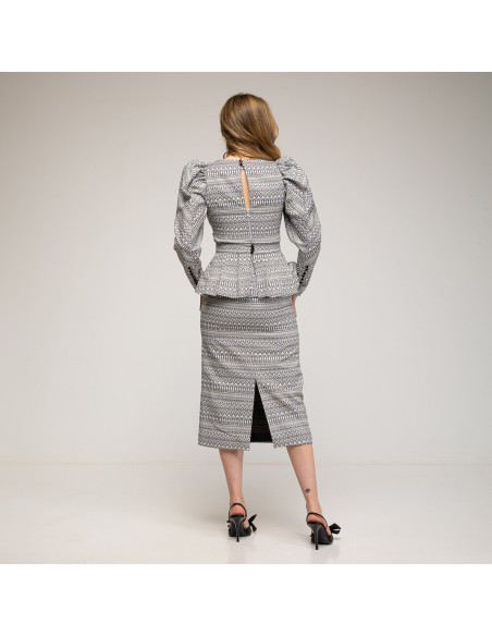 Top Guest à manches bouffantes en noir et blanc