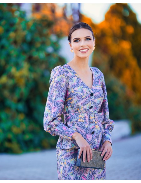 Printed pencil skirt with midi cut and print