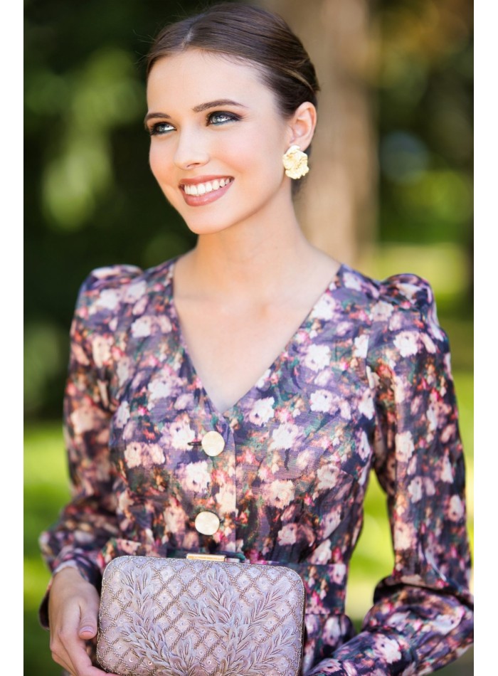 Fitted midi skirt with floral print