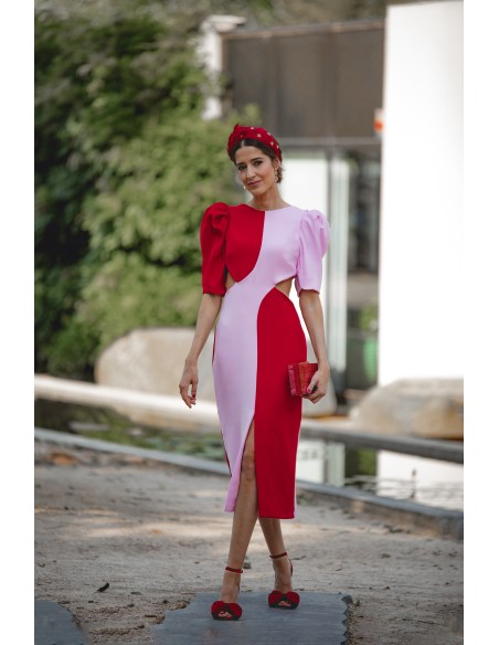 Bicolor midi dress with cut-out for guest