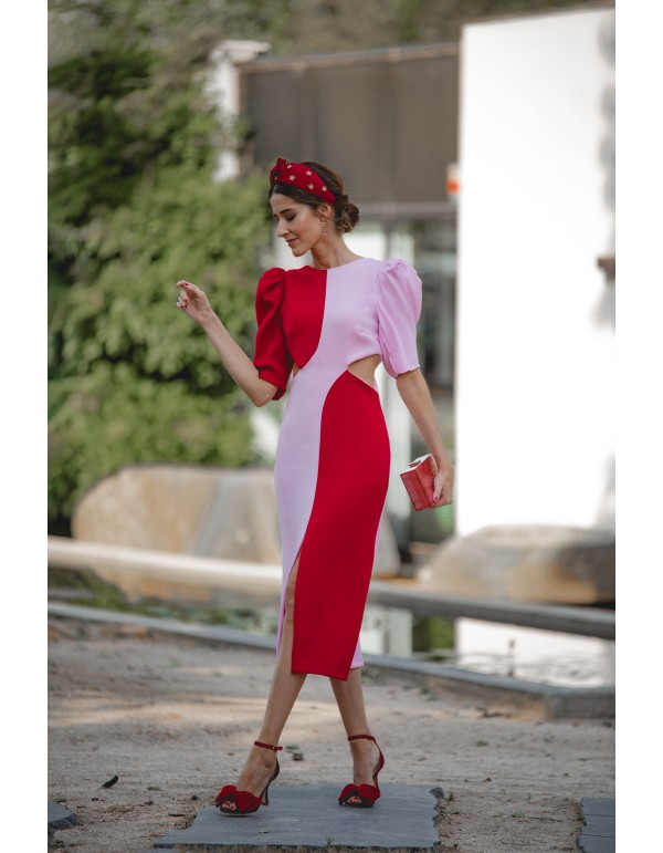 Robe midi bicolore avec découpe pour les invités 2