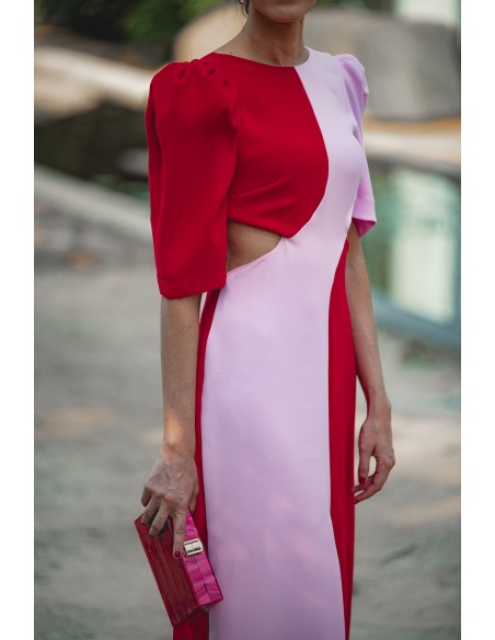 Bicolor midi dress with cut-out for guest