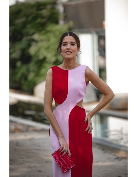 Bicolor midi dress with cut-out for guest
