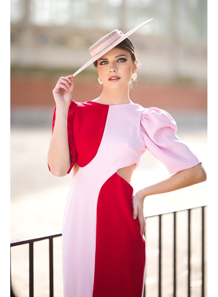Vestido midi bicolor para invitada con cut-out