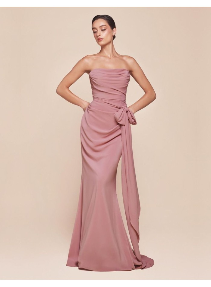 Multi-position wedding guest dress in chiffon fabric