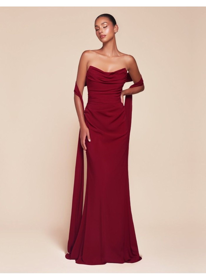 Multi-position wedding guest dress in chiffon fabric