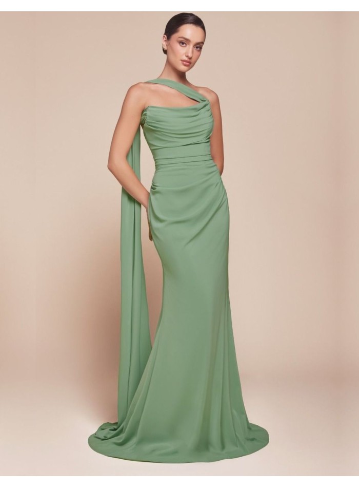 Multi-position wedding guest dress in chiffon fabric