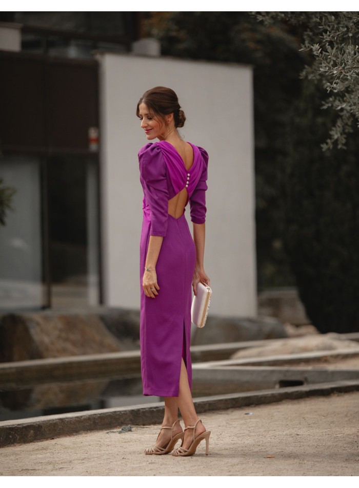 Midi party dress with draped bodice and open back - Invitada Perfecta