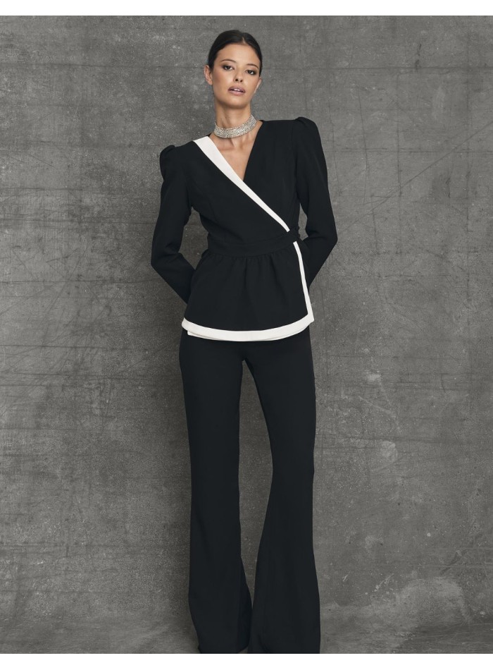 Flared suit pants with high waist in black