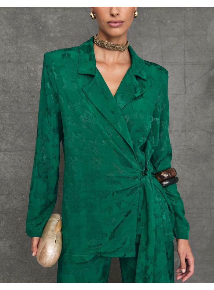 Fluid green laced double-breasted blazer