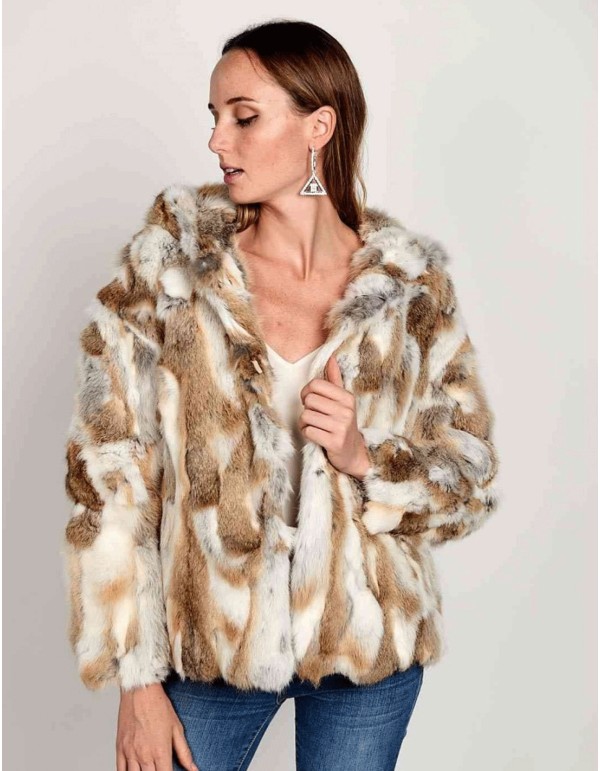 Rabbit fur jacket with hood 2