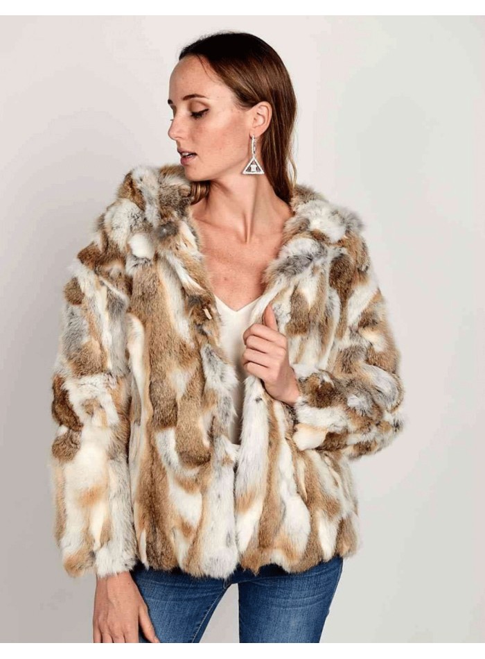 Veste en fourrure de lapin avec capuche