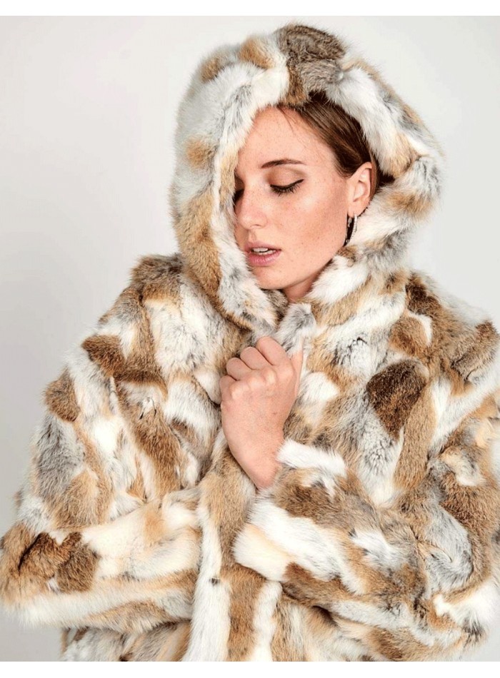 Veste en fourrure de lapin avec capuche