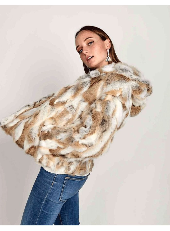 Veste en fourrure de lapin avec capuche