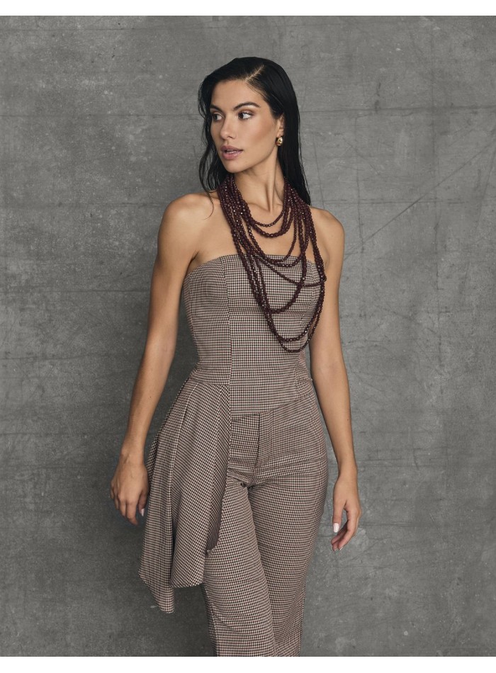 Strapless top with asymmetrical hem and vichy print