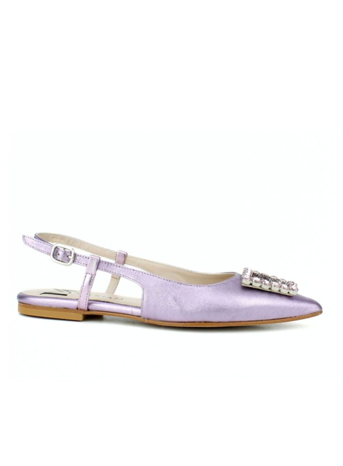 Lilac ballerina pumps with jewel and metalized finish