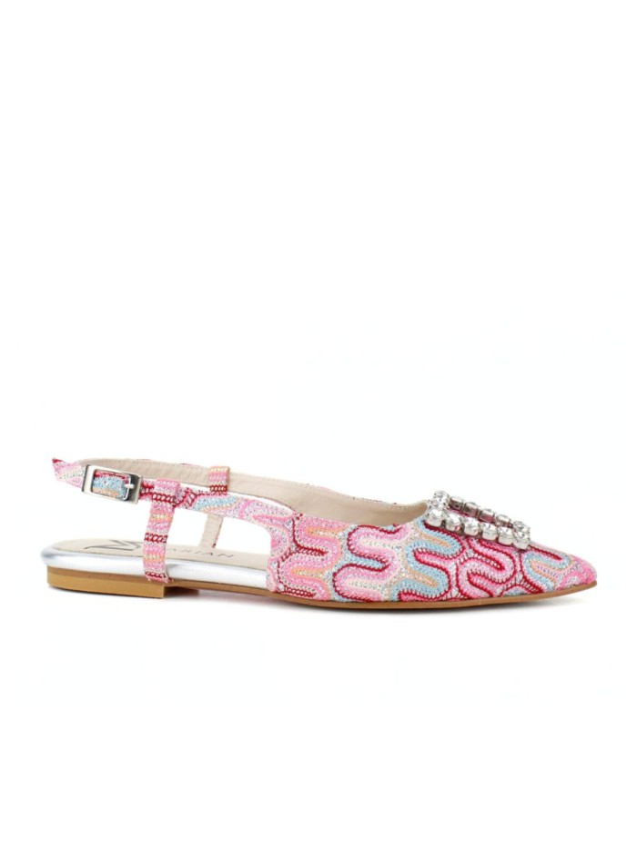 Ballerina pumps with printed fabric and jeweled applique