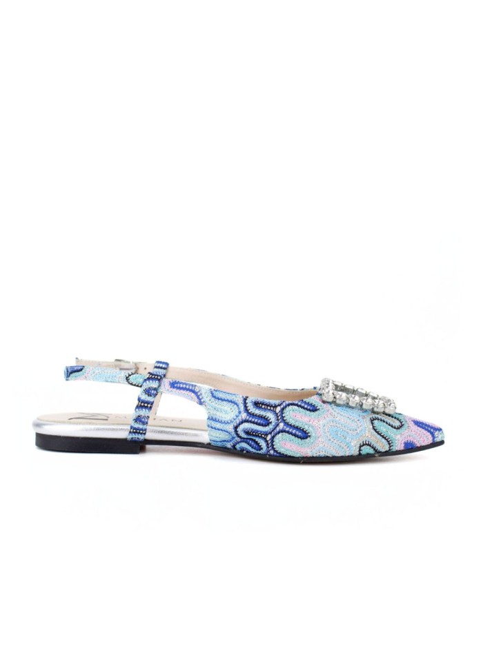 Ballerina pumps with printed fabric and jeweled applique