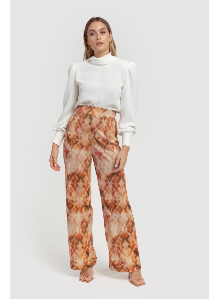 Pantalón de invitada naranja estampado recto para ocasiones especiales