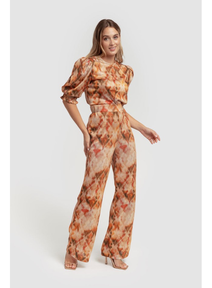 Orange printed straight pants for guests