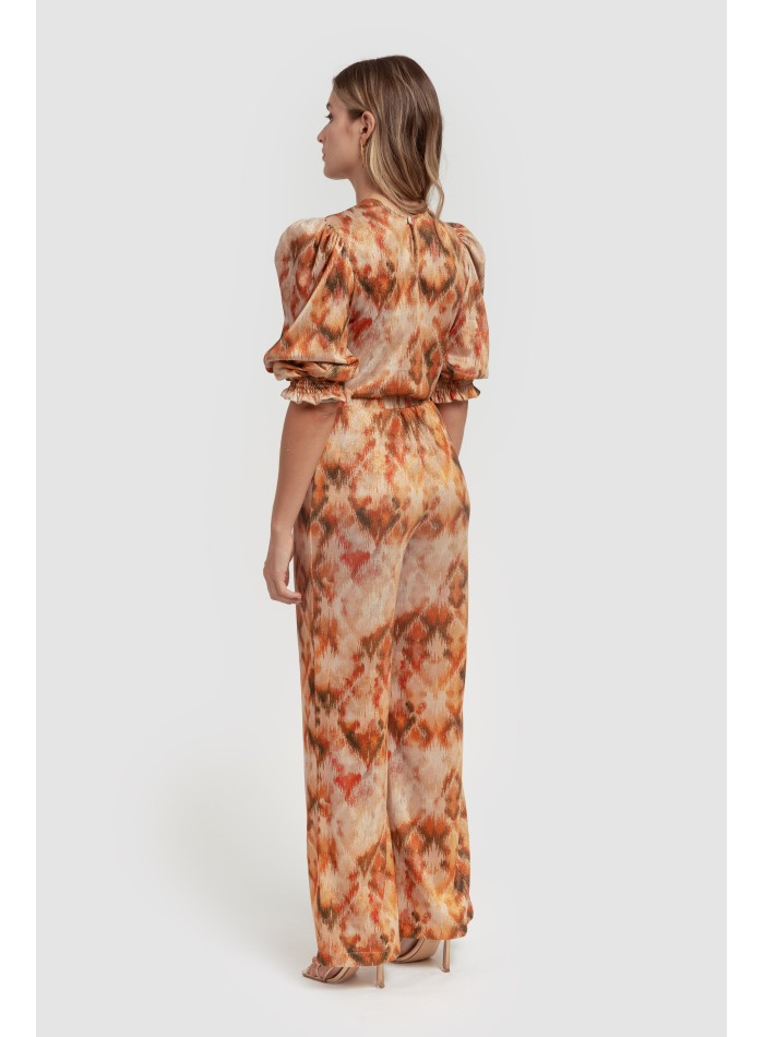 Blouse à manches bouffantes en maille lurex orange