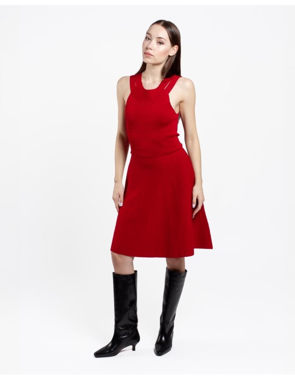 Vestidos cortos de chiffon con escote tipo scoop y mangas de volantes Rojo