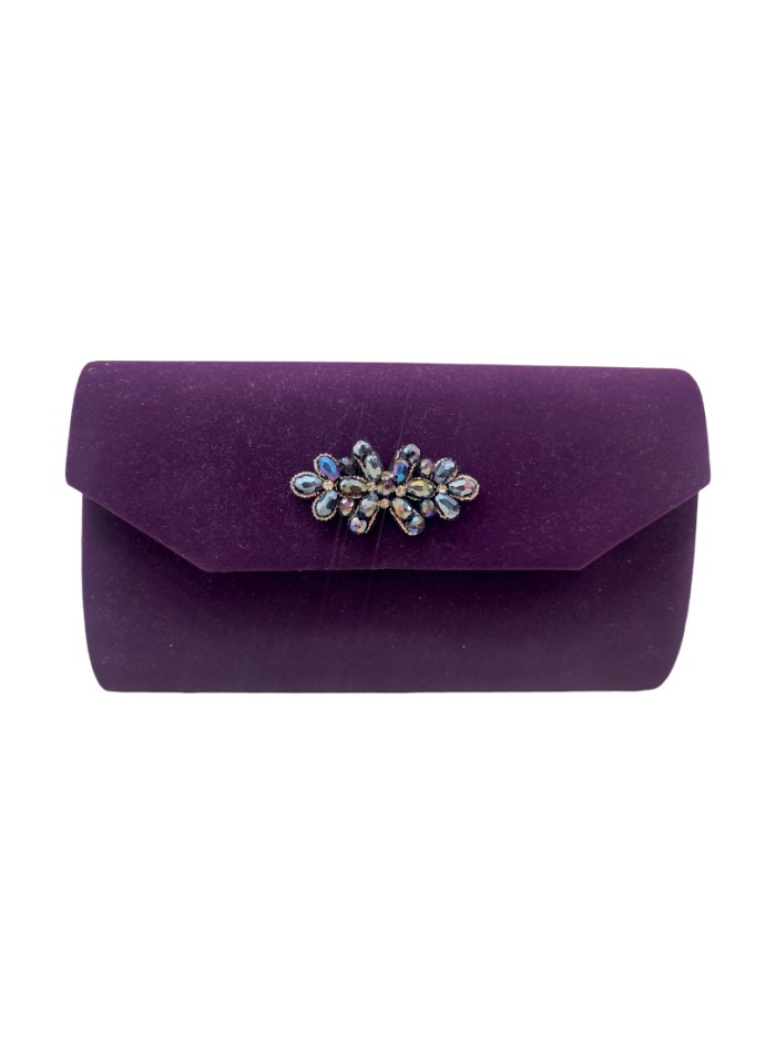 Pochette en velours aubergine avec ornement broche