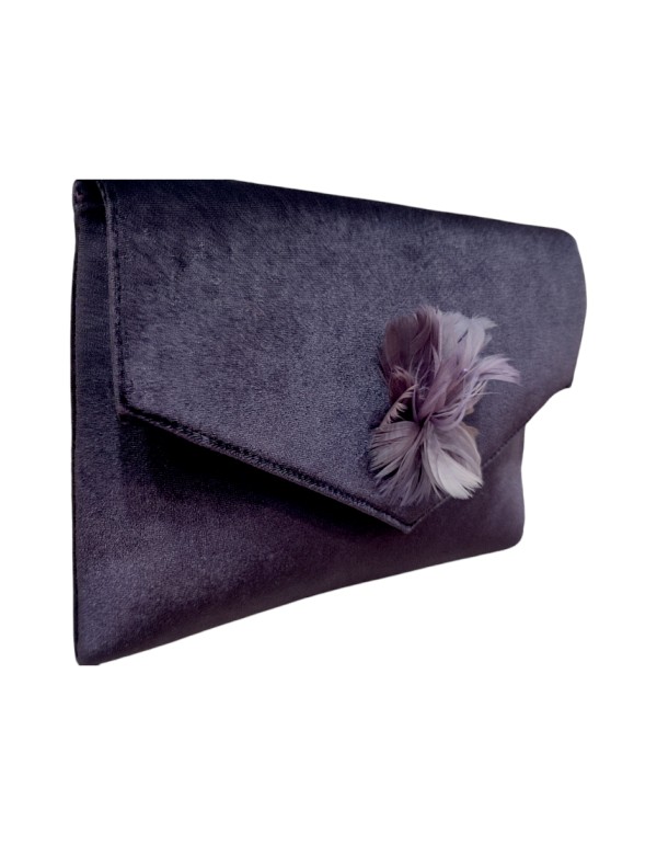 Purple velvet clutch bag with brooch ornament 2